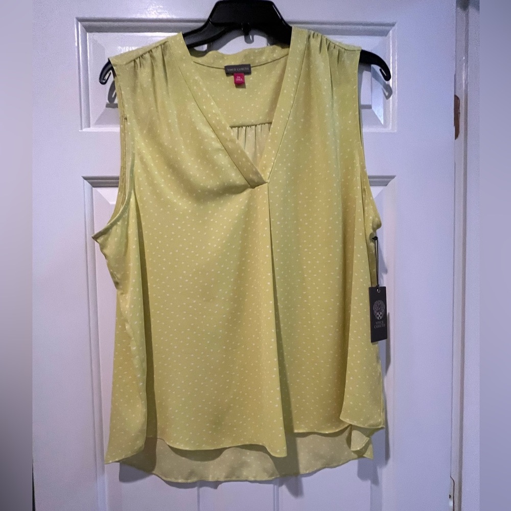Sleeveless Vince Camuto v-neck top in bright yellow-green